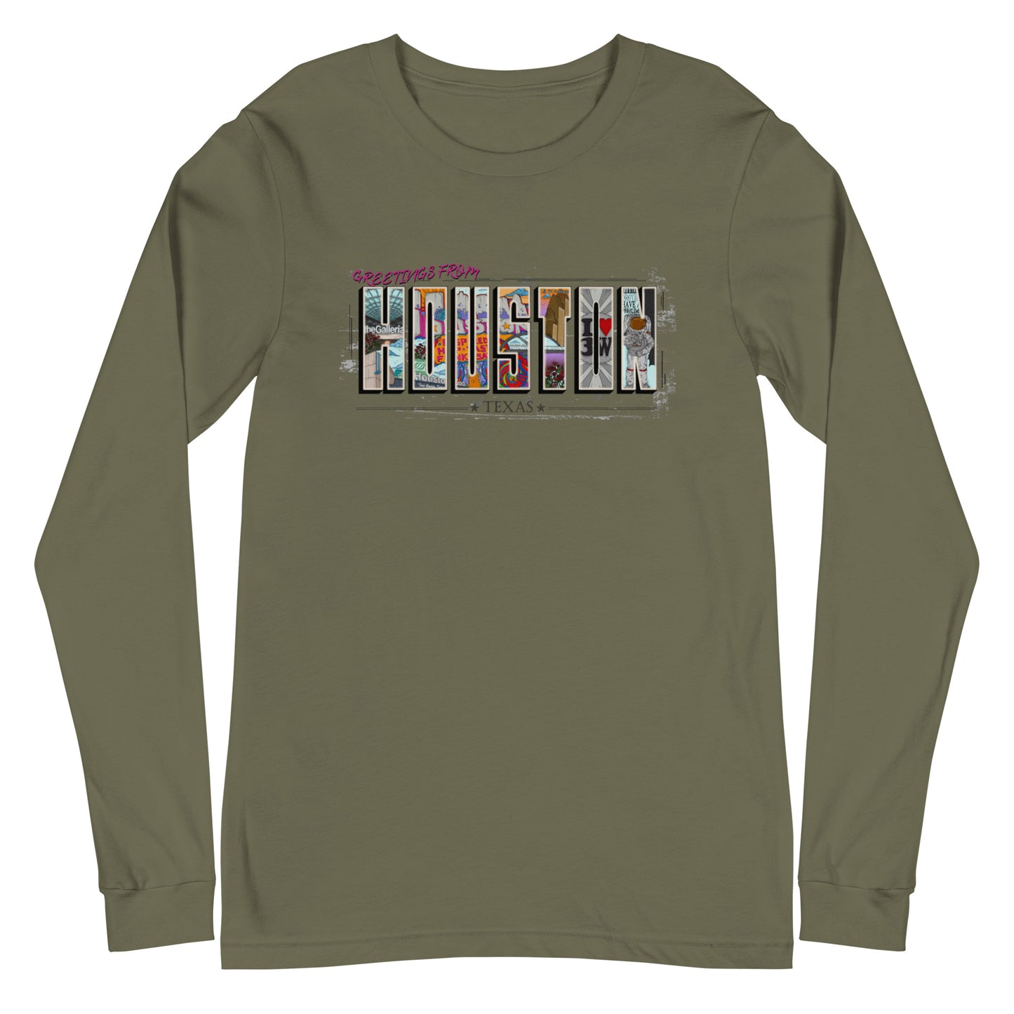 Houston Post Card Style Long Sleeve Tee (unisex)