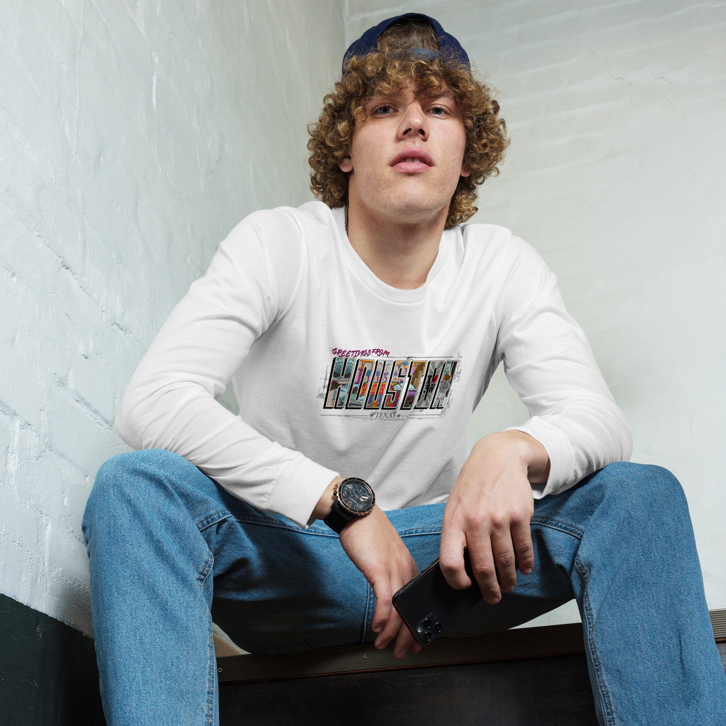 Houston Post Card Style Long Sleeve Tee (unisex)