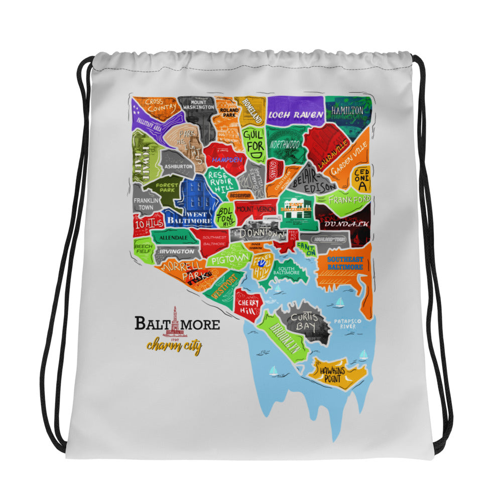 Baltimore map Drawstring bag